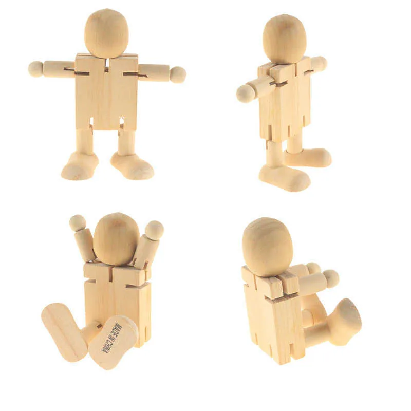 Peg Doll Limbs Movable Wooden Robot Toys Wood Doll DIY Handmade White Embryo Puppet for Children`s Painting ZC3391