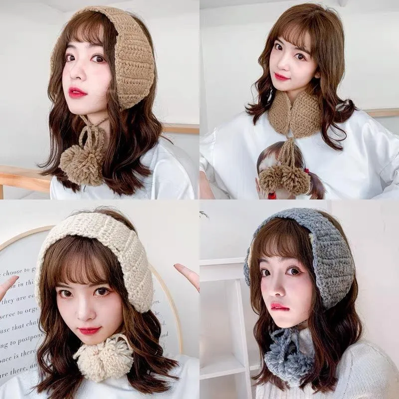 Berets Ins Cute Tide Knitted Ear Bag Soft Sister Strap Muffs Autumn And Winter Protection Warm Velvet Earmuffs Female Retro