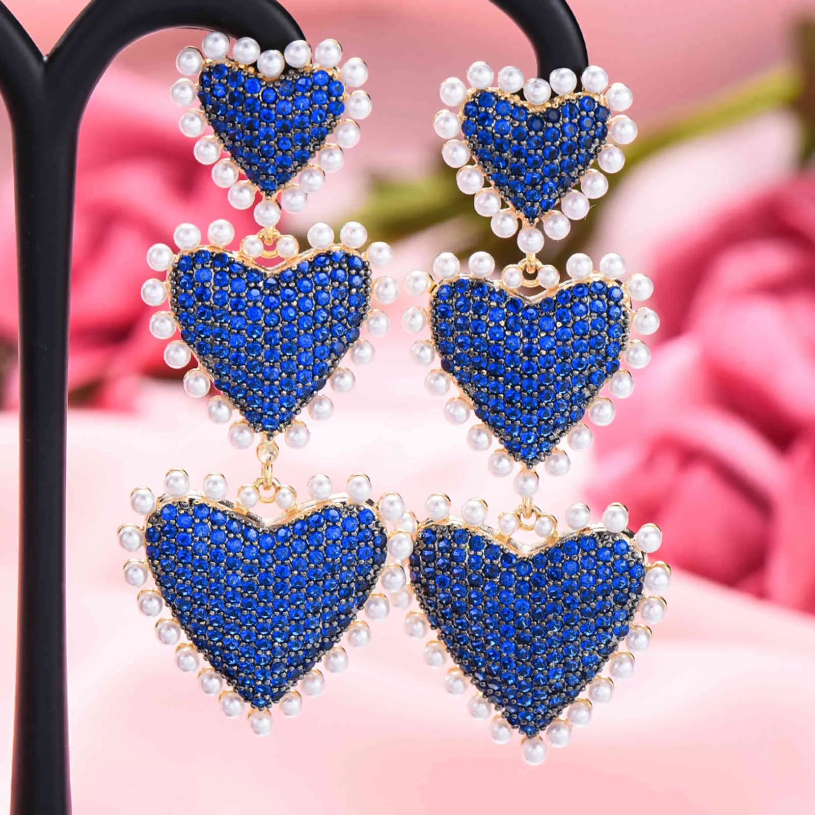 GODKI Iced out Hip Hop Heart Earrings For Women Wedding Geometric Drop Earring Brincos Female DIY Fashion Jewelry Gift