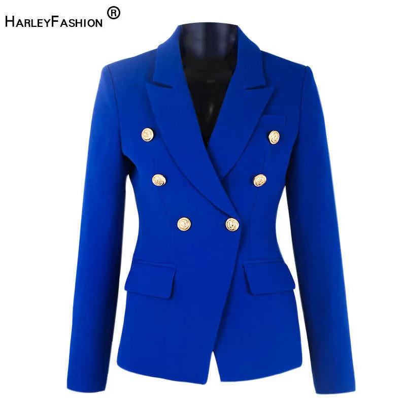 HarleyFashion Elegant Women Designer Spring Blue Casual Blazer Bottoni in metallo Qualità Slim Plus Size Blazer X0721