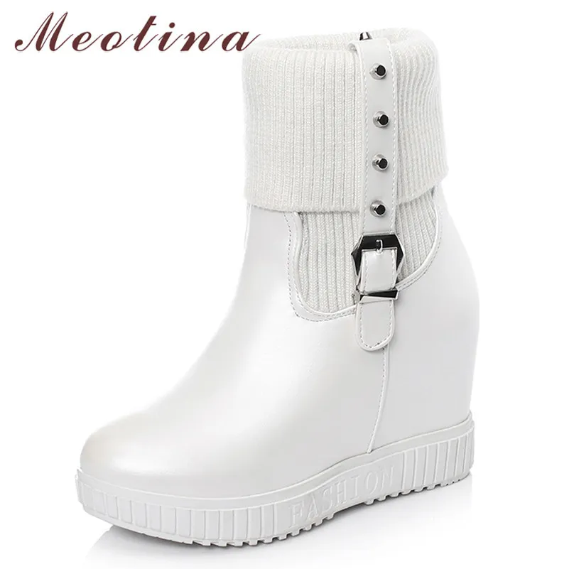 Winter Ankle Boots Women Buckle Height Increasing Heel Short Slip on Super High Shoes Lady Autumn Size 33-43 210517