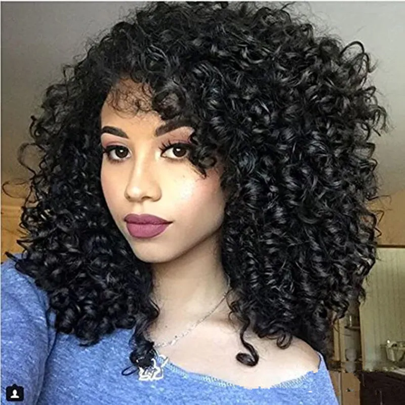 Afro kinky lockig syntetisk peruk 45cm lång simulering mänskliga hår peruker hårstycken för svartvita kvinnor Perruques K143