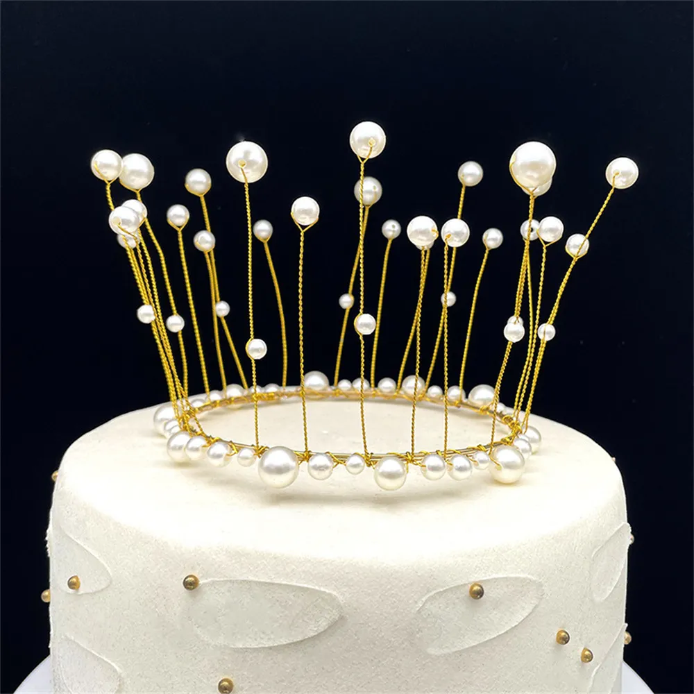 Sparkly Crystal Pearl Tiara Crown Cake Topper - Silver Alloy For Wedding Birthday Party Decor