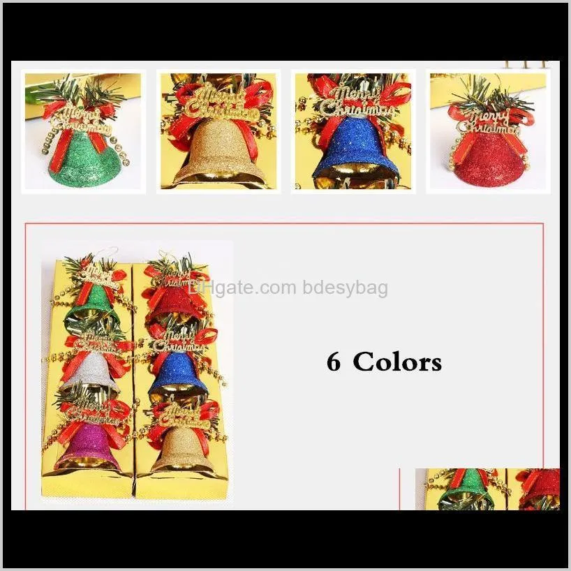 hot sales 2020 christmas decoration color dusting plastic bell christmas tree accessories 6 pcs /set christmas bells in stock