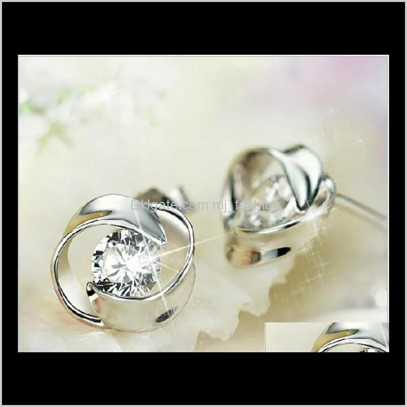 high grade white gold plating austrian crystal stud earrings 925 sterling silver earrings for wedding party shipping 0007