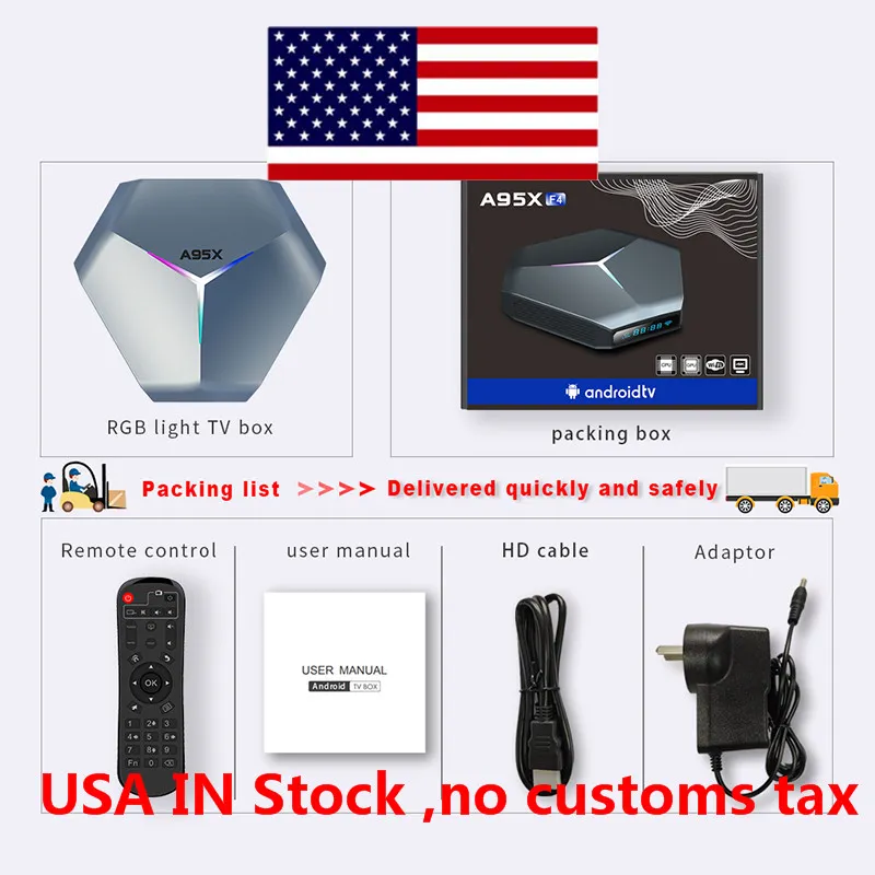미국에서 배송 A95X F4 TV Box Amlogic S905X4 스마트 안드로이드 10 4GB 2gb RAM 16gb 32GB ROM 2.4G 5Ghz Wifi RGB 라이트 셋톱 박스