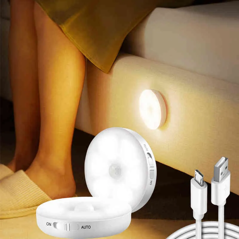 USB Laddning Motion Sensor Natt Ljus Sovrum Inredning Lampa Juldekoration Barnens Chambre Lampor LED Trappa Aisle Lighting W220222