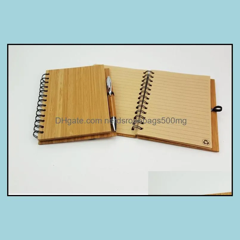 Wood Bamboo Cover Notebook Spiral Notepad With Pen 70 sheets recycled lined paper SN1659