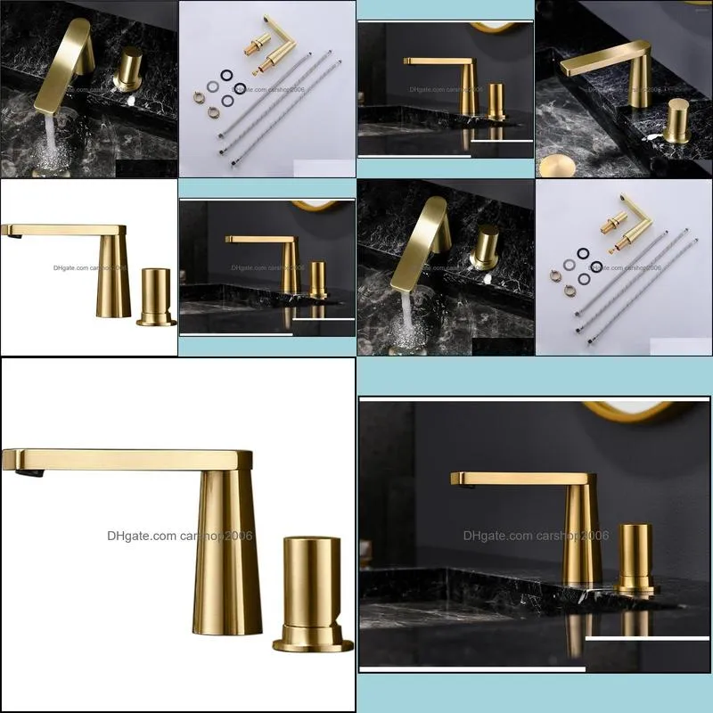 Bathroom Sink Faucets Est Brushed Gold Brass Faucet Two Holes Single Handle Cold Water Mixer Basin Faucet1