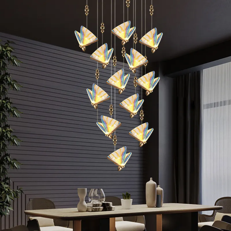 Moderne Minimaliste Acrylique Coloré Papillon Lustre Lampe Salon Villa Insecte Maison Plafond Pendentif Éclairage Intérieur