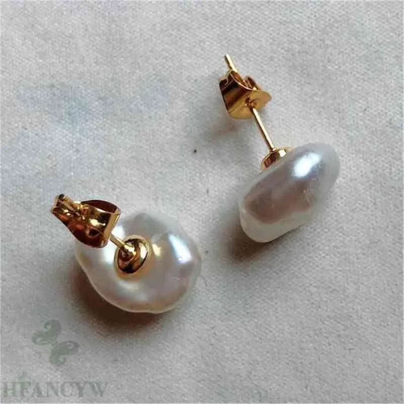 Fashion white color Baroque Pearl 18K Gold Earrings Cultivation Jewelry Aurora Bead Personality Mesmerizing Diy 210616