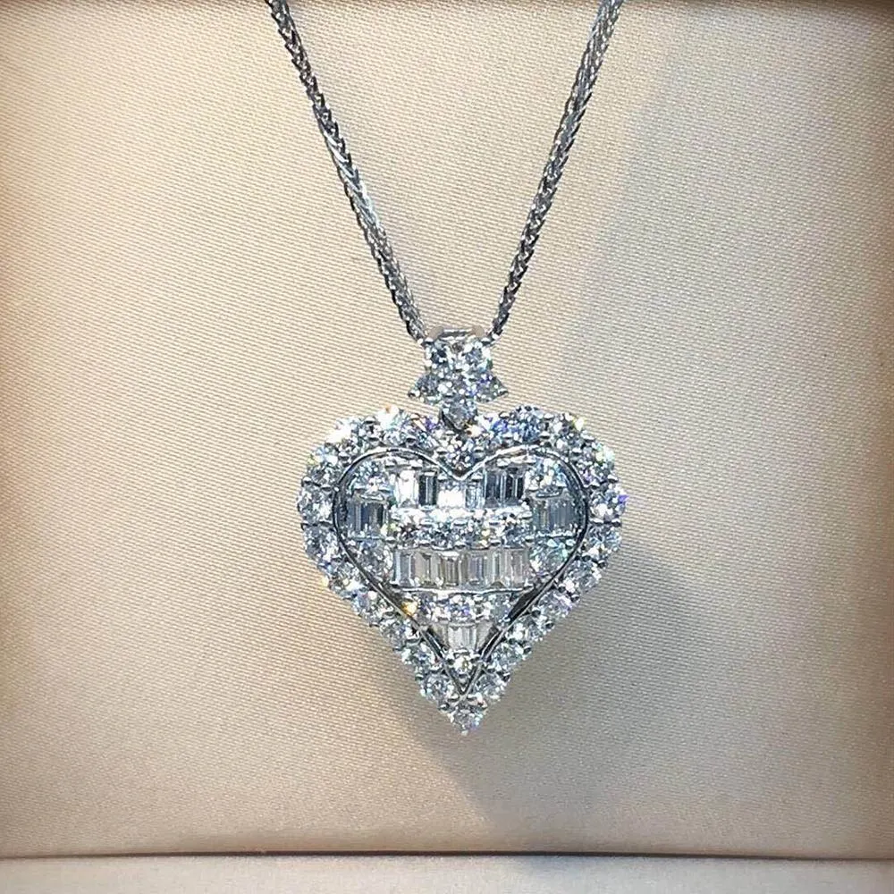Cuore amanti laboratorio pendente con diamanti reali 925 sterling argento party ciondoli da sposa collana catena per le donne gioielli di fascino da sposa 210319
