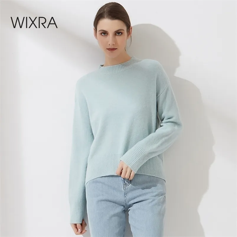 WIXRA Kobiety Mock Neck Sweter Jesień Zima Gruba Z Długim Rękawem Loose Pull Jumper Kobiet Podstawowy Wszystkie Dopasuj Top 210812