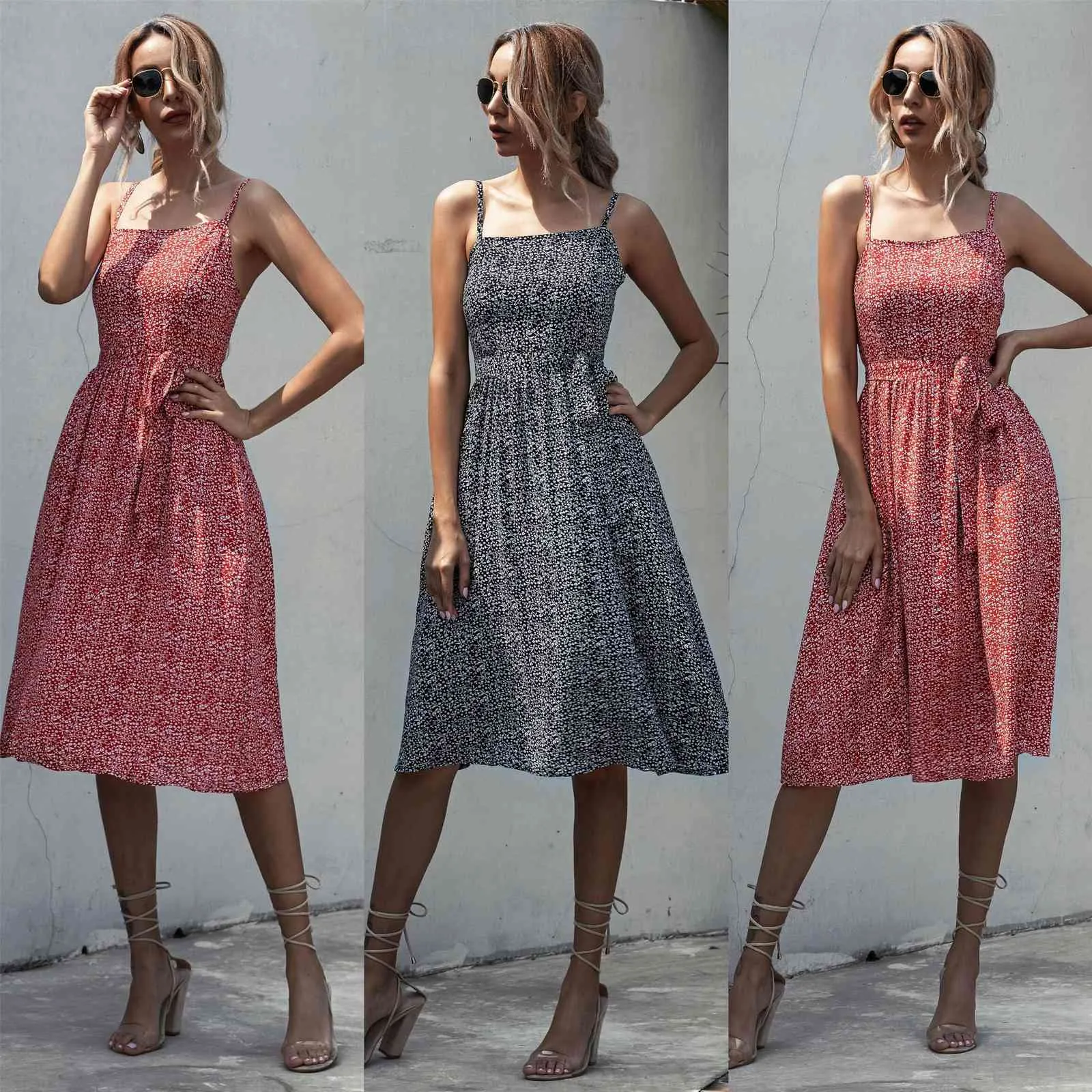 Summer Elegant Sexy beach midi Vintage Dress Women Fashion Print strap Ladies Halter boho dress women vestidos Dress 210514