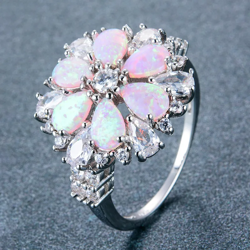 Luxury Fairy Flower Opal Rings Forest Floral Special Ring for Girl Women Size 6-10 Copper Emerald Gemstone Jewelry Ring