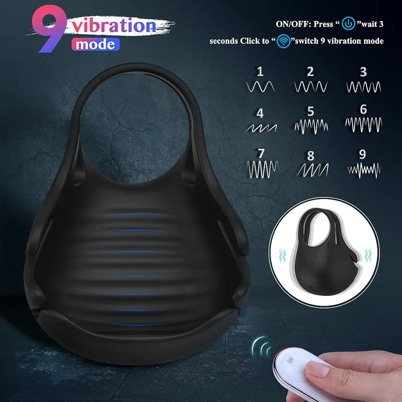 Partihandel Vibrerande Penis Massager Man Chastity Cock Ring Vibrator Sexleksaker för män Trådlös fjärrkontroll Testikel Mäns Masturbator