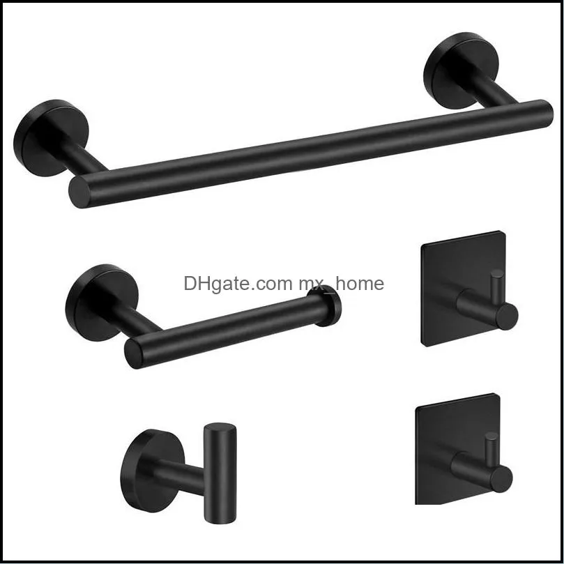 5-Pieces Matte Black Bathroom Hardware Set Stainless Steel Round Wall Mounted - Includes 12 Inch Hand Towel Bar, Toilet Paper Ho