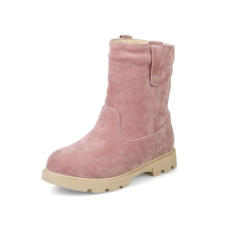 أحذية Cninesd Women Winter Flock Female Mid-Calf Shoes Pink Snow Plush Botas Mujer for