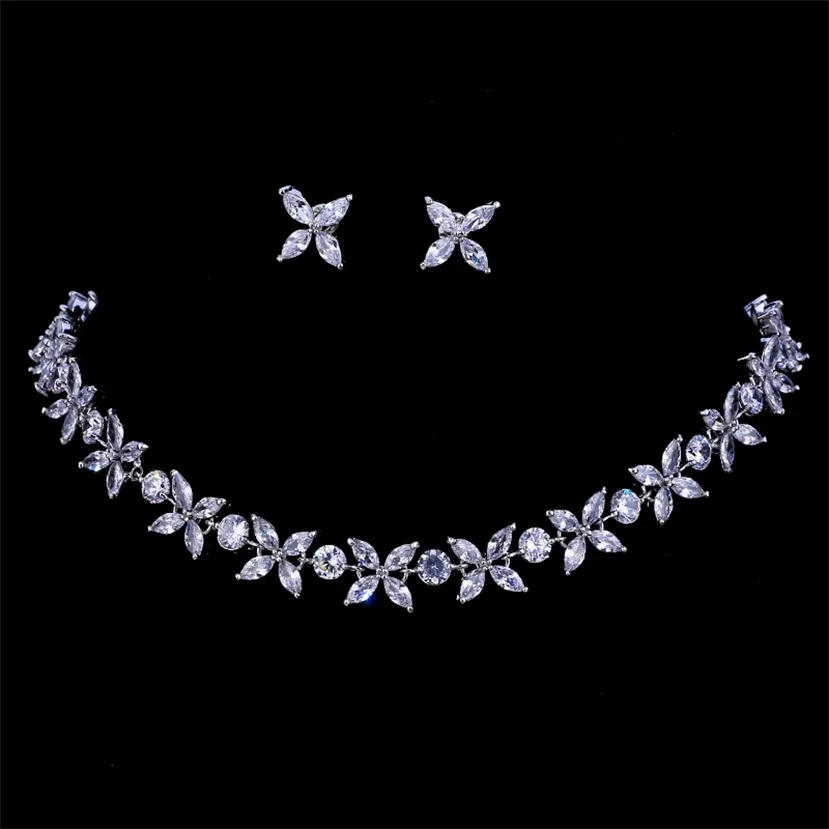 Emmaya Zircons Stunning Crystal Necklace and Earrings Luxury Bridal Party Jewelry Set For Wedding Evening Gift 220119