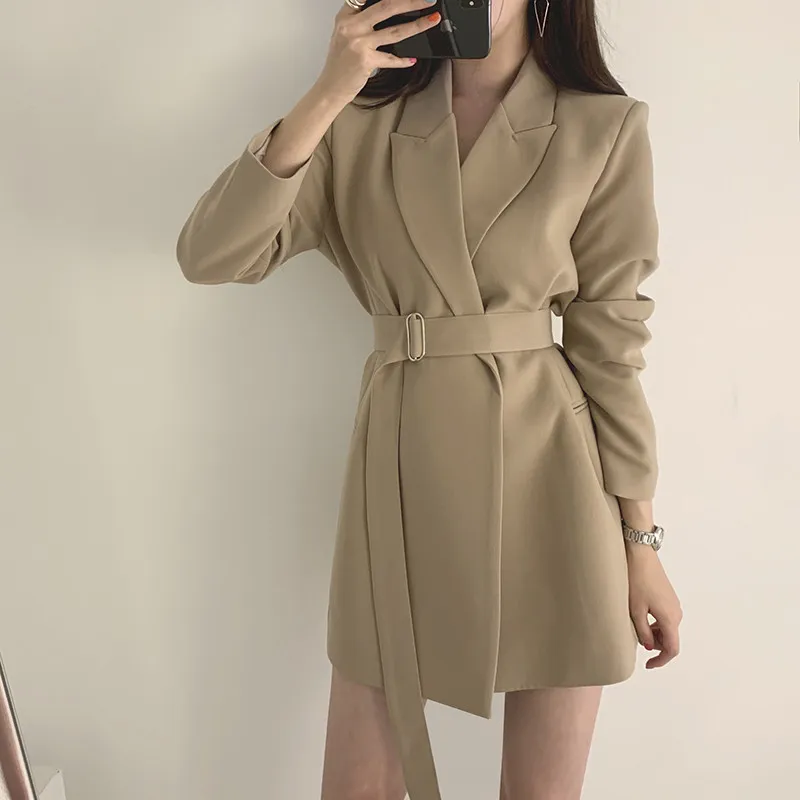 Women Blazer Spring Fashion slim with belt female blazer Jackets Female Retro Suits Coat Feminino blazers 210524