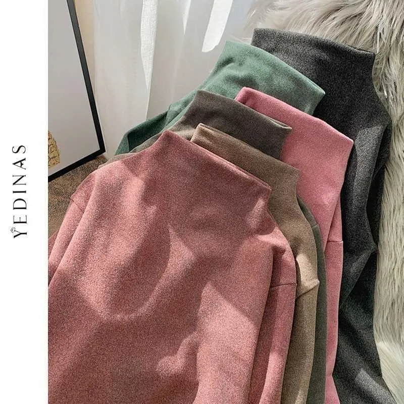 Yedinas Solidne Podstawowe Turtleneck Kobiety Sweter Ciepłe Jesień Winter Sweter z długim rękawem Jumper Koreański Lady Knit Tops Swetry 210527