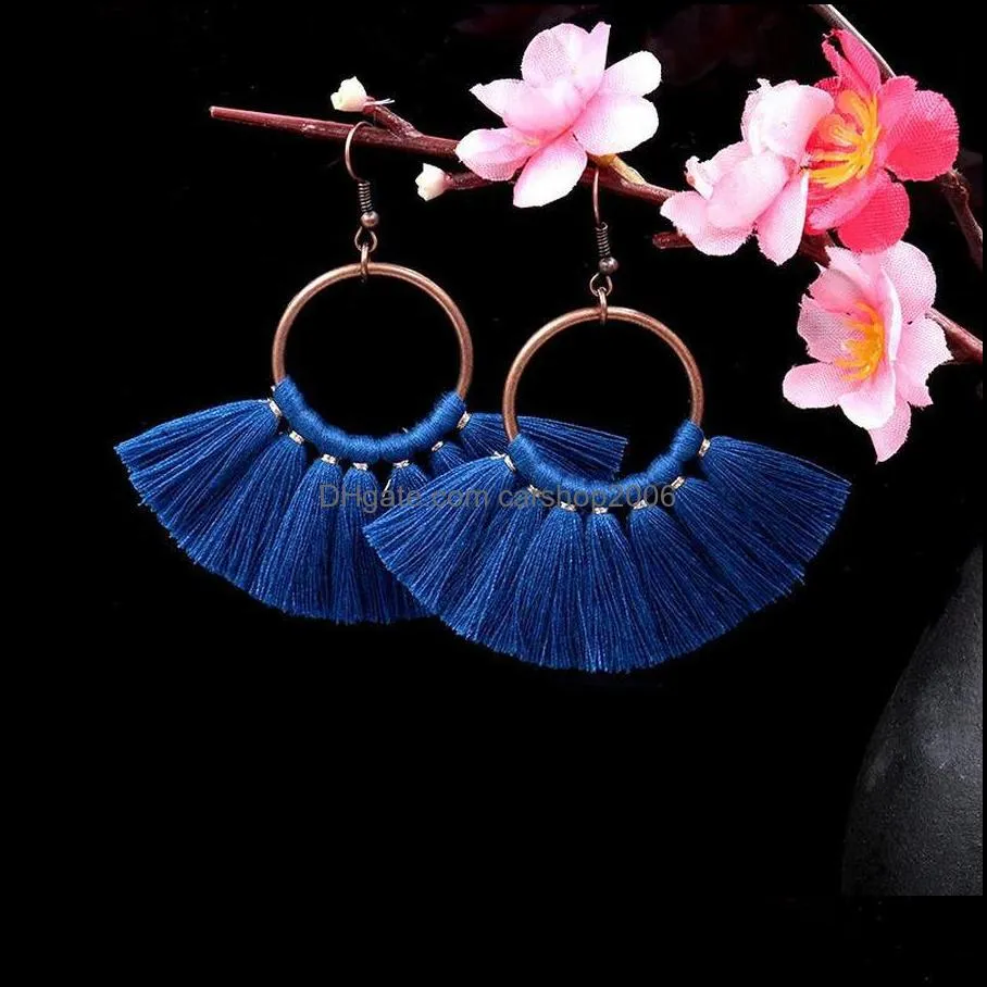 2021 Womens Fashion Bohemian Earrings Long Tassel Fringe Dangle Hook Earring Eardrop Ethnic Jewelry Gift