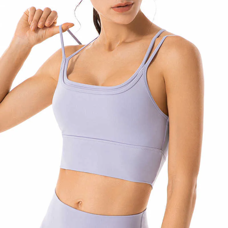 Tunn axelbälte Yoga Outfits Tankar Camis Sport Underkläder Kvinnors Shocksäker samlad Vacker Back Yoga Suspender Vest Running Fitness Bra