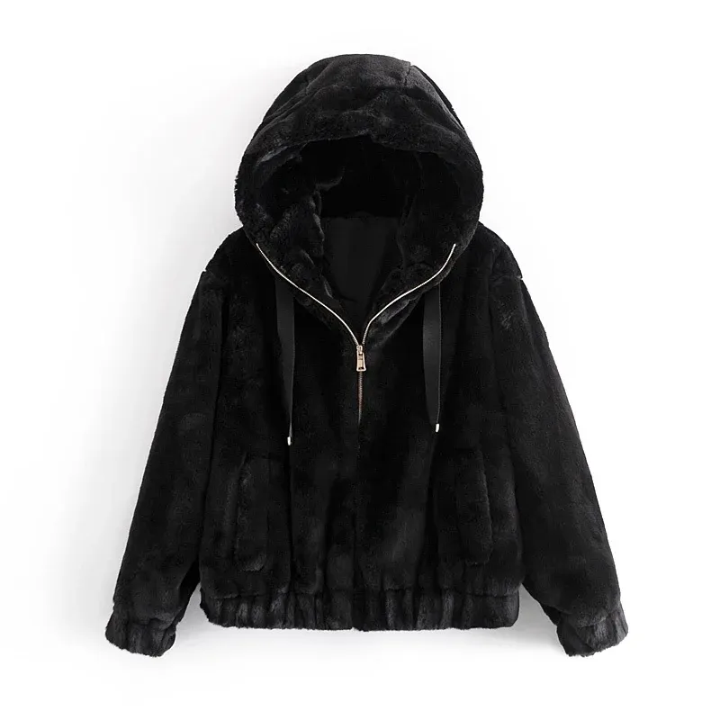 Winter Faux Fur Faux Fur Hooded Coat For Women With