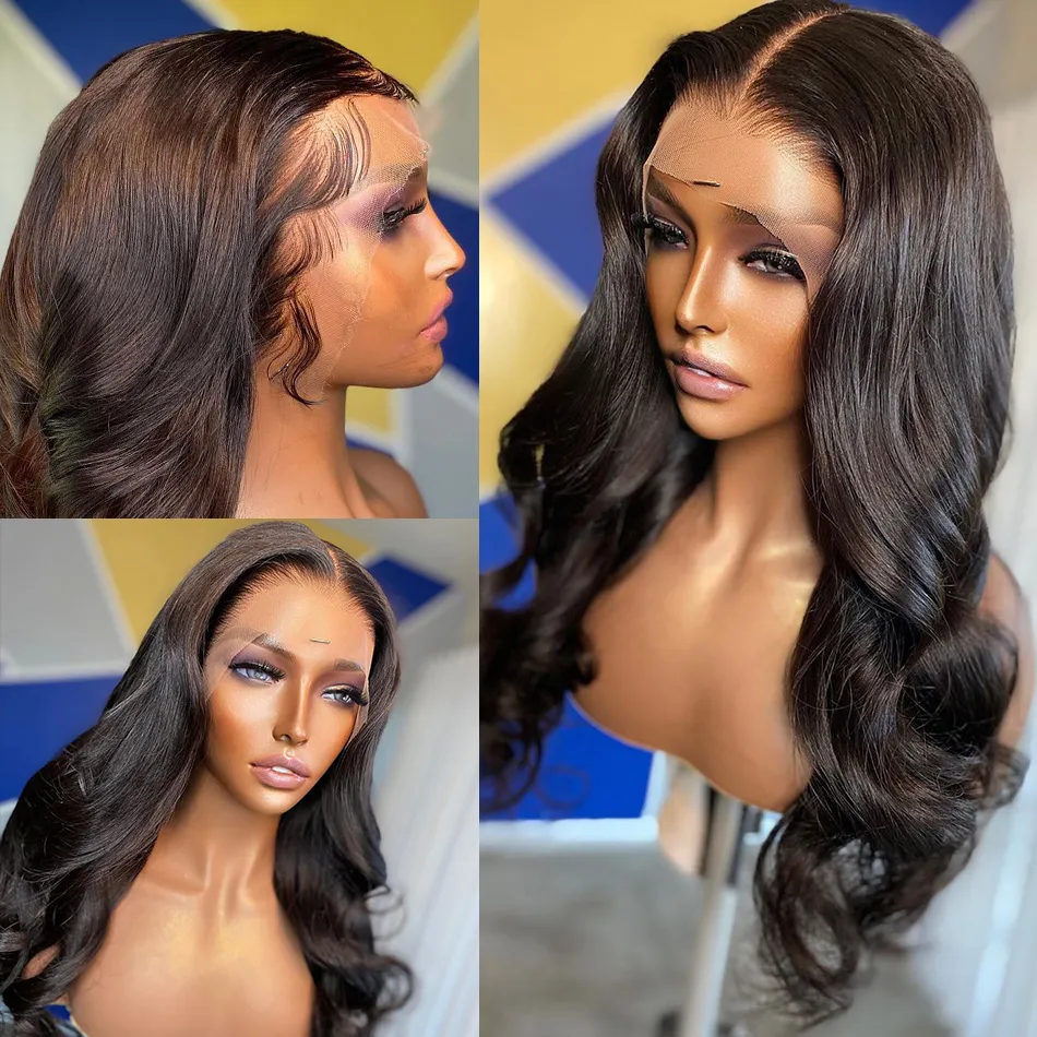 Transparent Lace Deep Wave 4 X 4 13 X 6 Lace Frontal Wig 150%/180% Density  12-28 Inch Natural Black Color Pre-Plucked Natural Hairline Lace Closure  Human Hair Top Quality Long Wig For Women