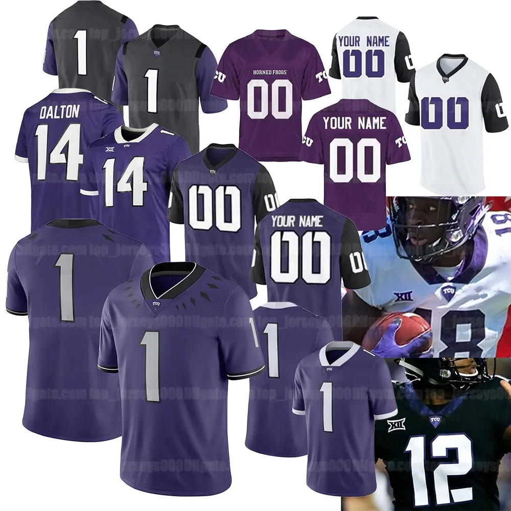 Maillot de football universitaire personnalisé Garret Wallow Ross Blacklock Jeff Gladney Andy Dalton LaDainian Tomlinson Max Duggan Blair Conwright Taye Barber Darius Anderson