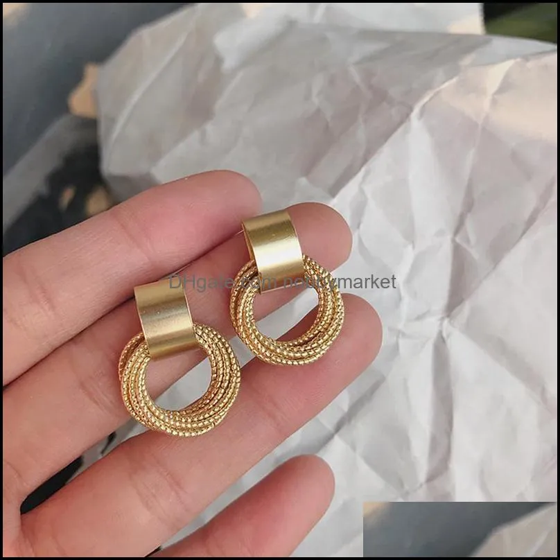 Trendy Vintage Gold Metal Multi-layer Circle Winding Geometric Round Stud Earrings for Women Fashion Party Jewelry Wholesale