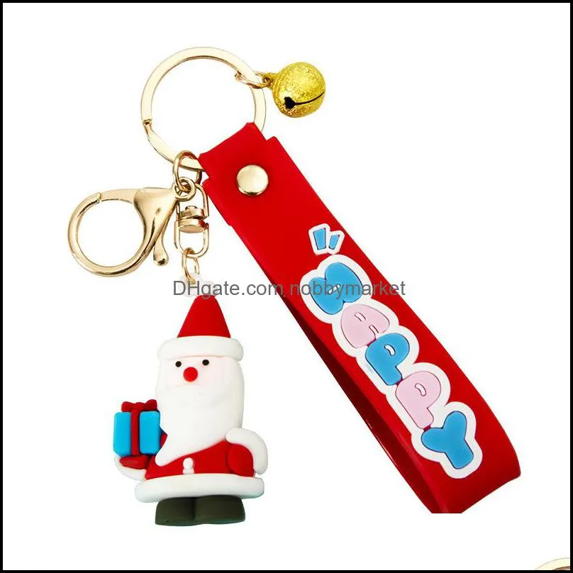 Christmas Series Soft Rubber Keychain Cartoon Santa Claus Snowman Elk Stereo Key Pendant Bag Gift