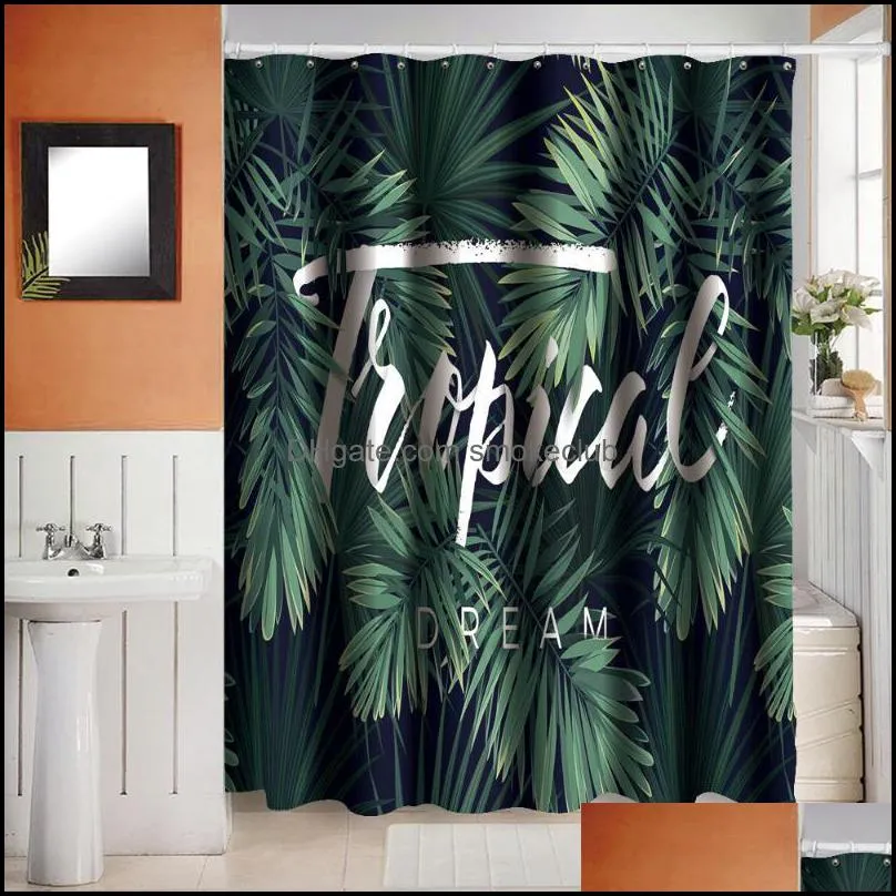 Shower Curtains Green Plant Curtain Polyester Sanitary Partition Decorative