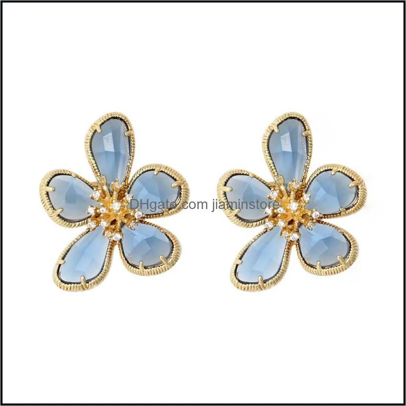 Boucles d'oreilles bijoux S925 Sier aiguille bohème grand pétale luxe exagéré femmes verre cristal boucle d'oreille mariée polyvalente oreille