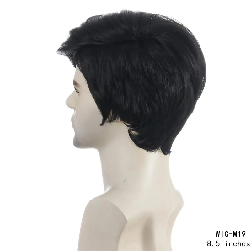 Parrucca sintetica da uomo corta Colore nero Dritto Perruques de cheveux humains Parrucche capelli umani di simulazione WIG-M19