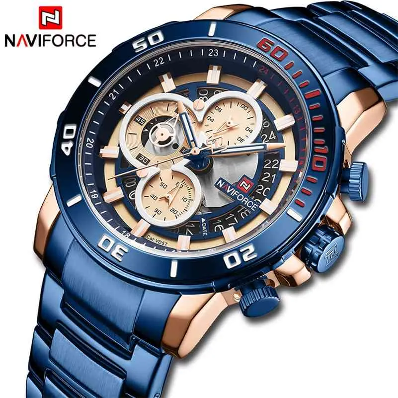 NAVIFORCE Mens Watches Top Luxury Brand Waterproof Sport Quartz Watch Men Fashion Date Male Clock Chronograph Relogio Masculino 210517