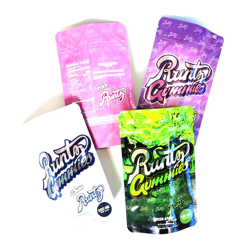 4つのホログラムRuntz Gummiesバッグ500mg runtyジッパーの再消耗的な袋を包む包装マイラー臭い証明の空のバッグ