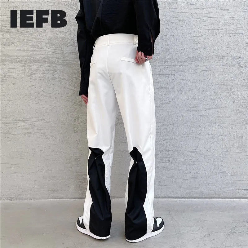 IEFB Tendance Contraste Couleur Costume Pantalon Niche Design Casual High Street Pantalon Décontracté Personnel Hommes Pantalon D'affaires 210524