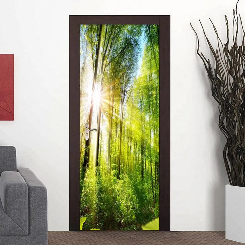 خلفيات PVC خلفية 3D جميلة الغابات الخضراء أشعة الشمس الجداريات غرفة المعيشة إل