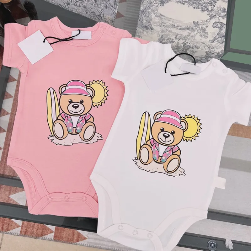 Pagliaccetti per neonati Un pezzo Bambini Neonato Classico Lettera Orso Stampa Moda Ragazzi Ragazza Carino Top Tuta Bambino Set Bambino Comodo Triangolo