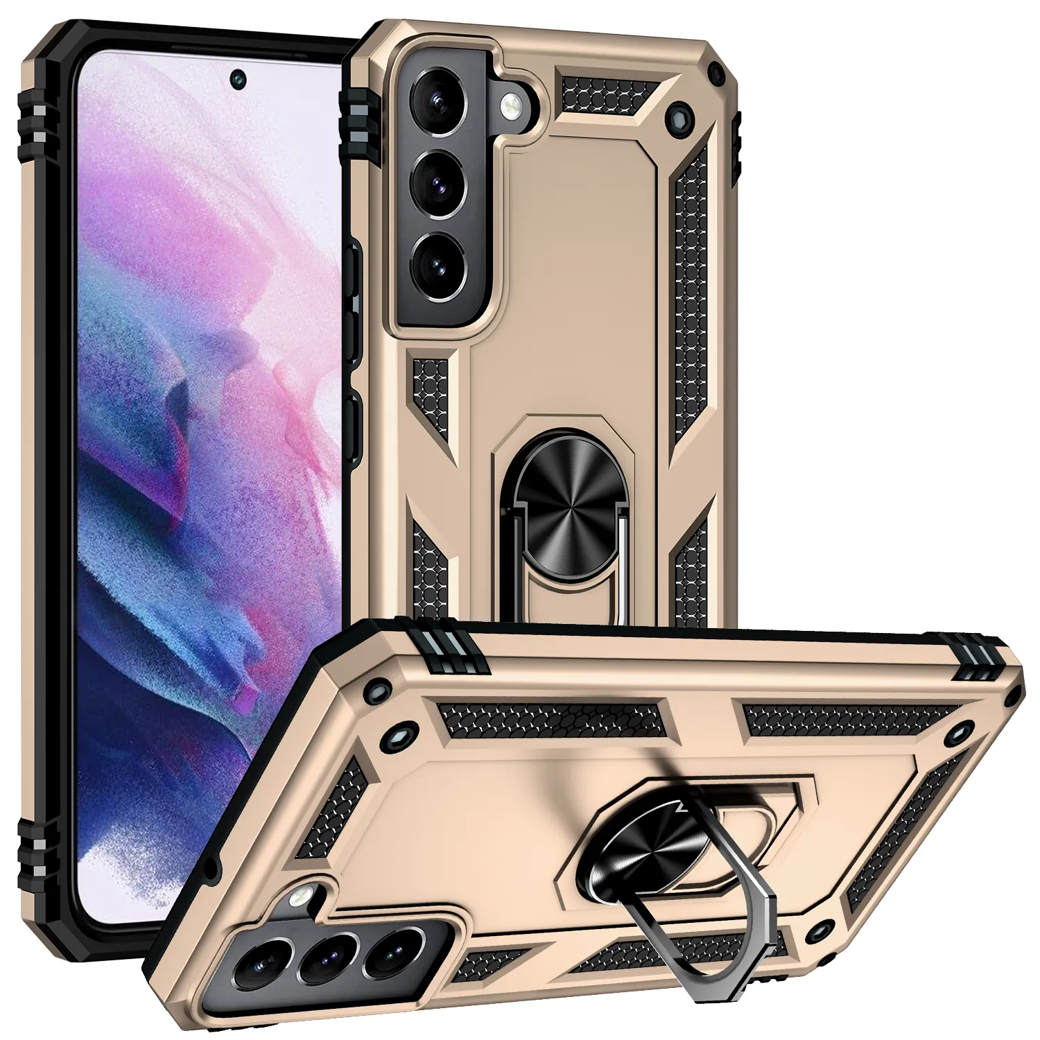 OPPO A15 / A15S Case, resistente custodia a doppio strato con supporto ad anello e supporto per OPPO A15 / A15S nero