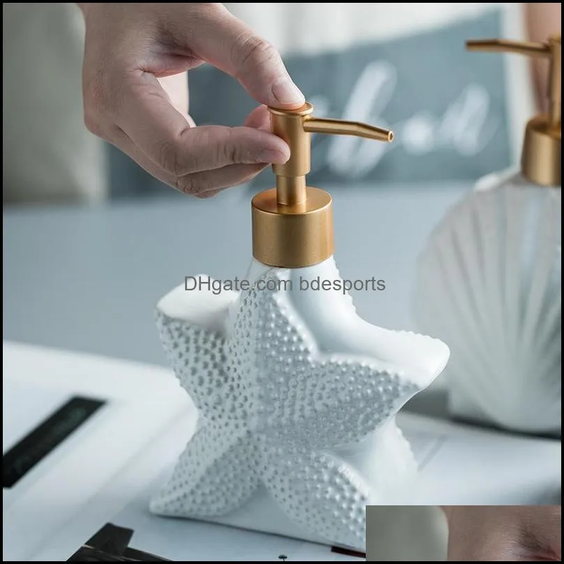 Ceramic Shower Gel Bottle Starfish Shell Shape Liquid Soap Bathroom Accessories Lotion Fluid Hand Sanitizer Bottles Bath Accessory Set