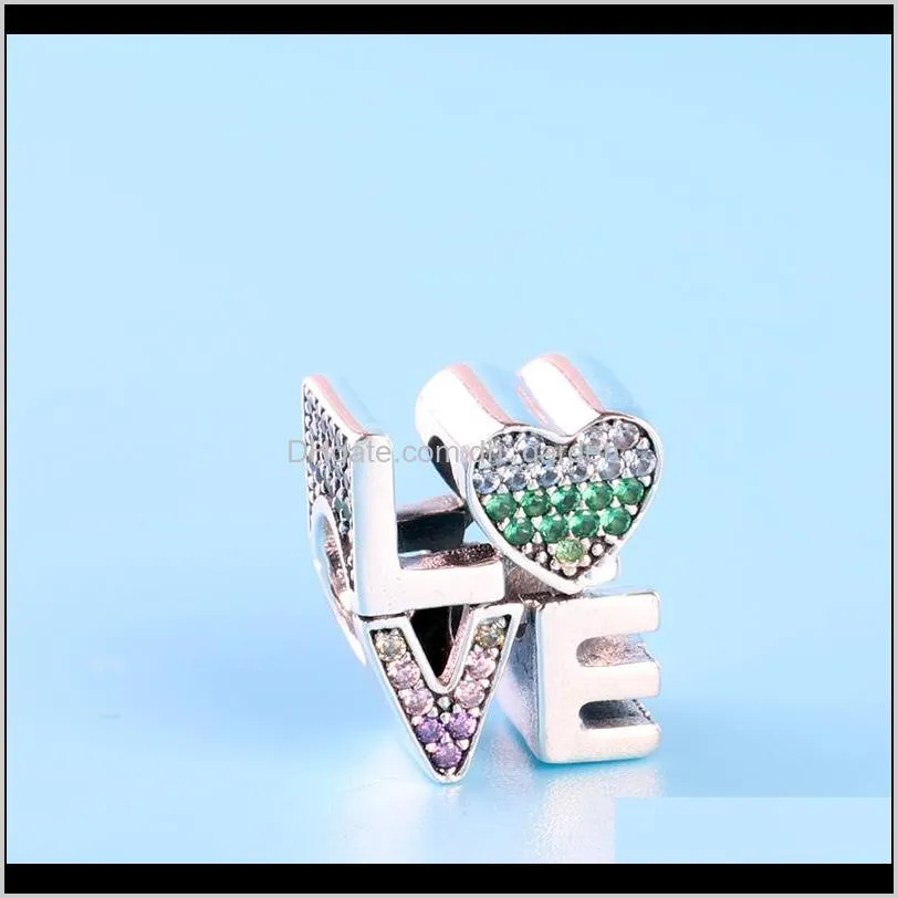 925 sterling silver love letter charms color crystal diamond jewelry european beads fit pandora bracelet charms with original box-p