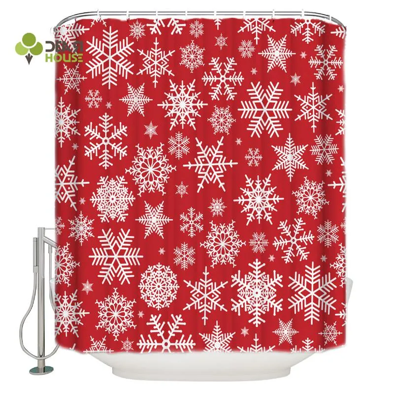 Tende da doccia DEARHOUSE Tenda Fiocchi di neve natalizi Red Happy Year Decorazione per la casa del bagno