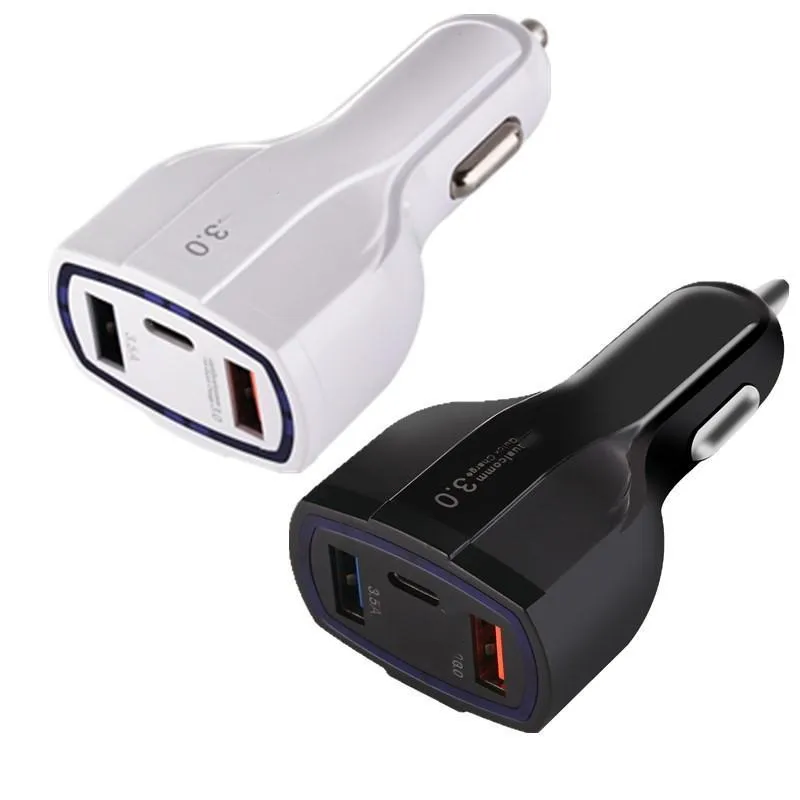 Caricabatterie da auto veloci da 35 W 7A 3 porte Caricatore USB di tipo C Adattatore di ricarica rapida QC 3.0 per caricabatterie tablet GPS per telefono cellulare