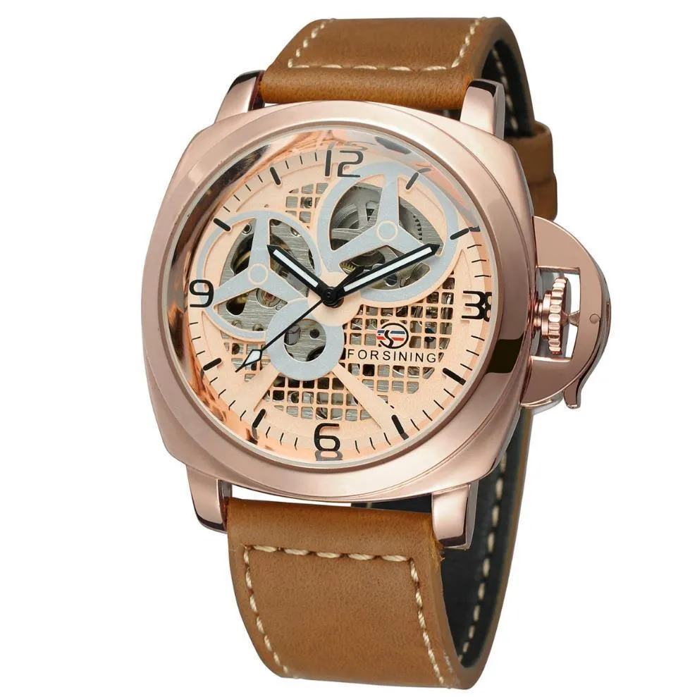 2021 fashion style Leisure lattice Hollow dial Fully automatic watches Buckle Simple eye Square imitation leather protection Mechanical Wristwatches gift