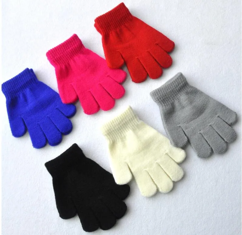 kids knitted magic gloves winter outdoor sport warm gloves five finger gloves plain baby warm mittens for 6-11years old children