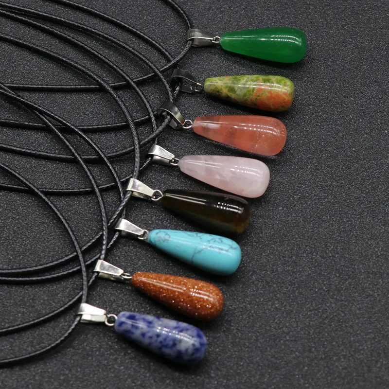 Natursten Vatten Drop Halsband Opal Rosa Quartz Crystal Chakra Reiki Healing Pendulum Halsband