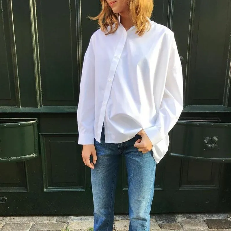 Compra Blusas De Las Mujeres Camisas Camisa Blanca Femme Algodón Manga  Larga Giro Abajo Cuello Suelto Botones Químicos Hauts Túnica Boyfriend  Streetwear Barato | Entrega Rápida Y Calidad | Es.Dhgate