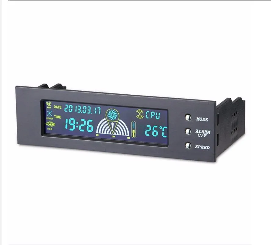 Controlador de velocidad del ventilador de 5,25 pulgadas, Panel LCD frontal, 3 ventiladores, Sensor de temperatura de CPU/HD/SYS 8W